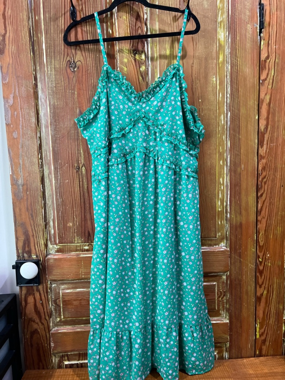 No Boundaries Green Floral Ruffle Dress